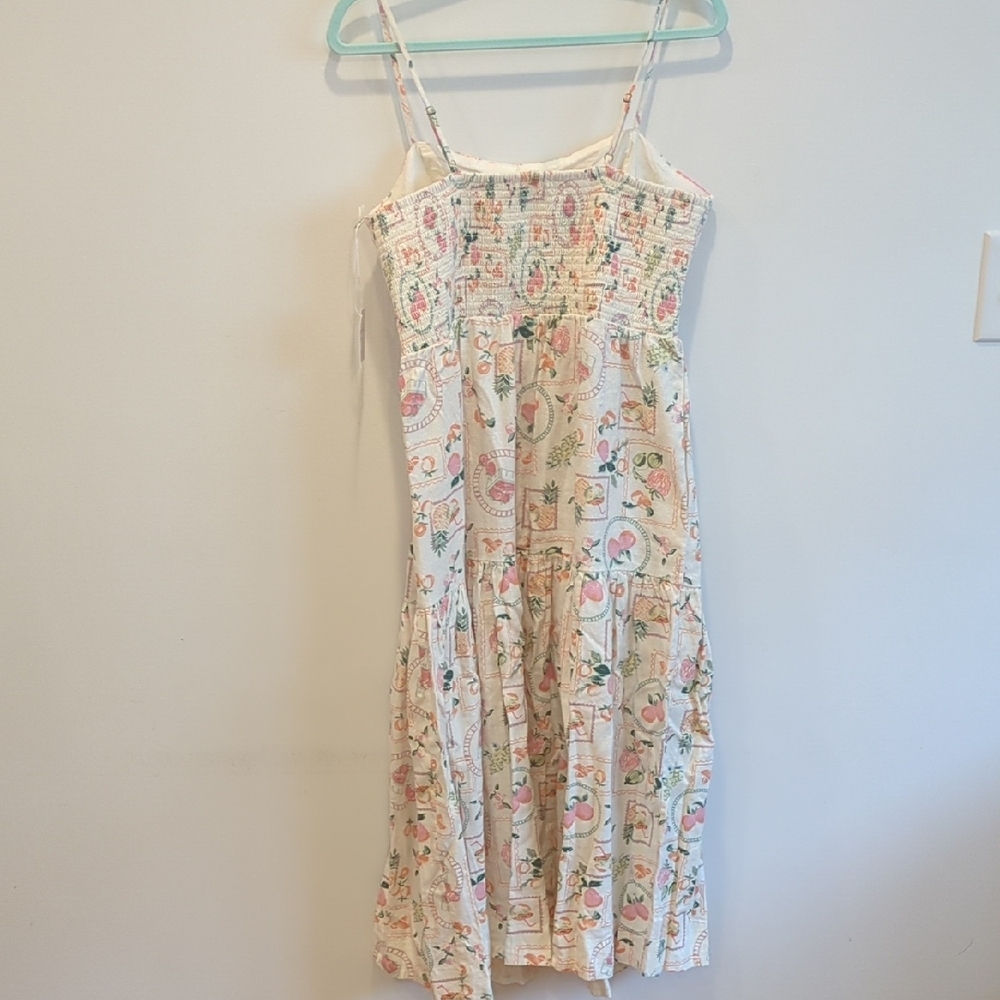 NWT Cynthia Rowley Linen Blend Fruit Print Midi Dress Large Coastal Beach Resort - Picture 7 of 9